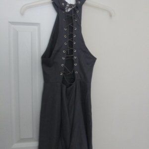 New Gray Faux suede lace up back dress
